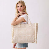Boho Geometric Elephant Print Fringe Tote Bag - Madeline Love - Flyclothing LLC