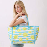 Lemon Pattern Stripe Fringe Trim Shoulder Tote Bag - Madeline Love - Flyclothing LLC