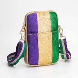 Faux Leather Mardi Gras Sparkle Front Small Crossbody Bag - Madeline Love - Flyclothing LLC