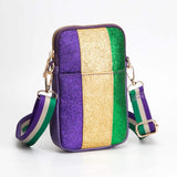 Faux Leather Mardi Gras Sparkle Front Small Crossbody Bag - Madeline Love - Flyclothing LLC