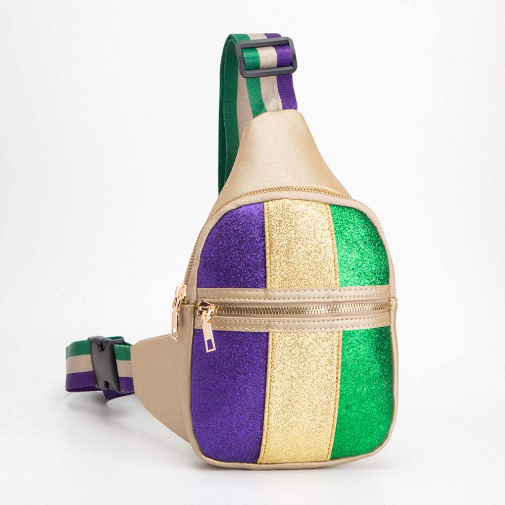 Faux Leather Mardi Gras Sparkle Front Sling Bag - Madeline Love - Flyclothing LLC