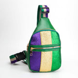 Faux Leather Mardi Gras Sparkle Front Sling Bag - Madeline Love - Flyclothing LLC