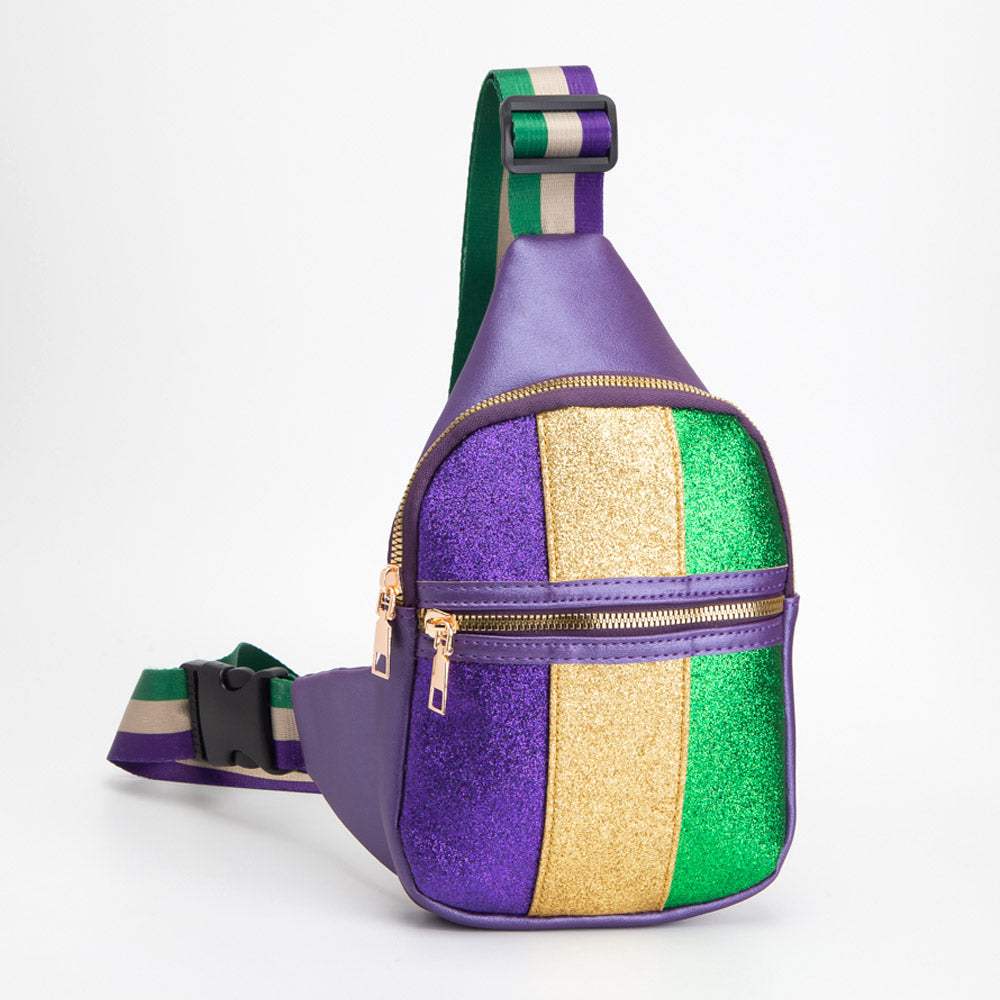 Faux Leather Mardi Gras Sparkle Front Sling Bag - Madeline Love - Flyclothing LLC