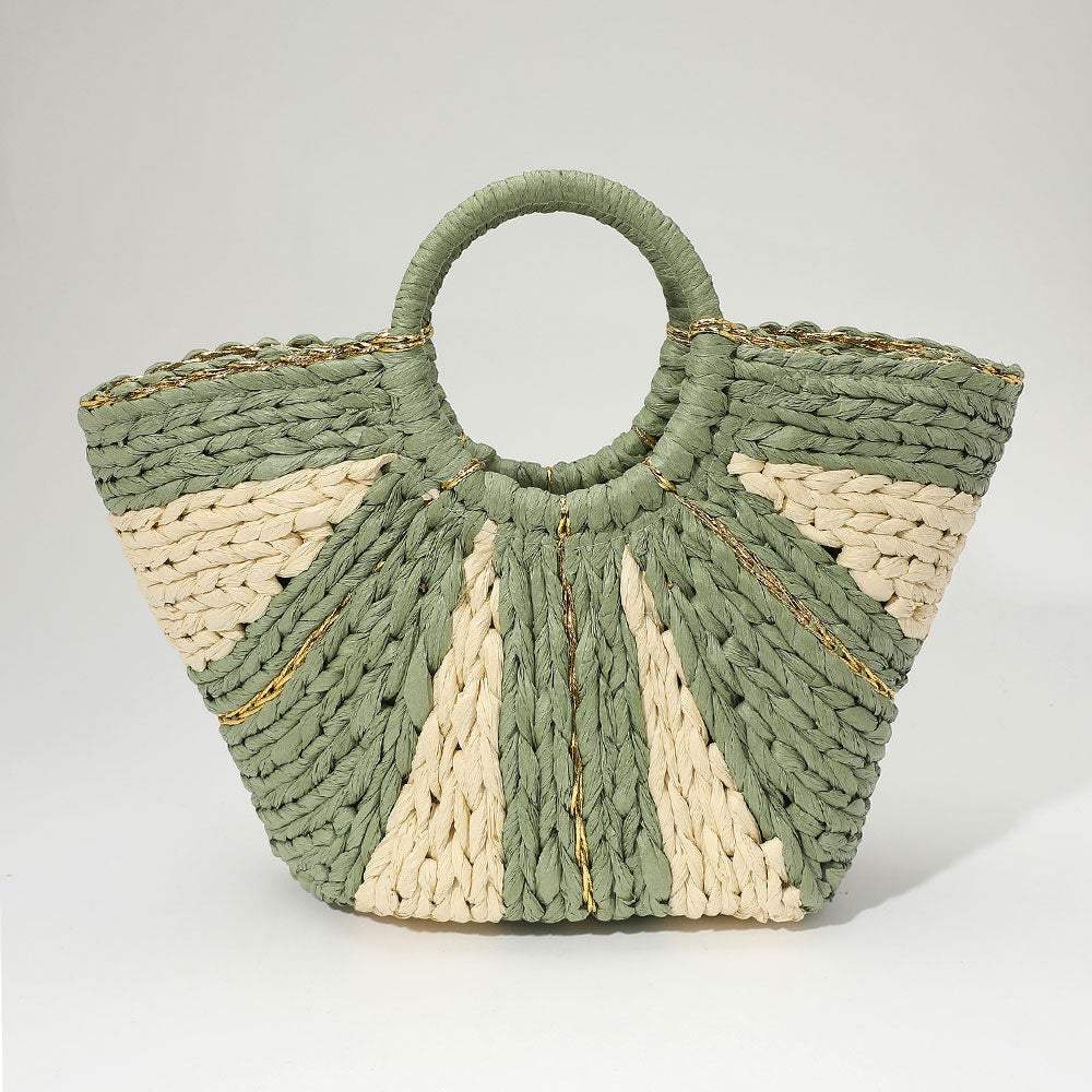 Woven Raffia Round Handle Tote Bag - Madeline Love - Flyclothing LLC