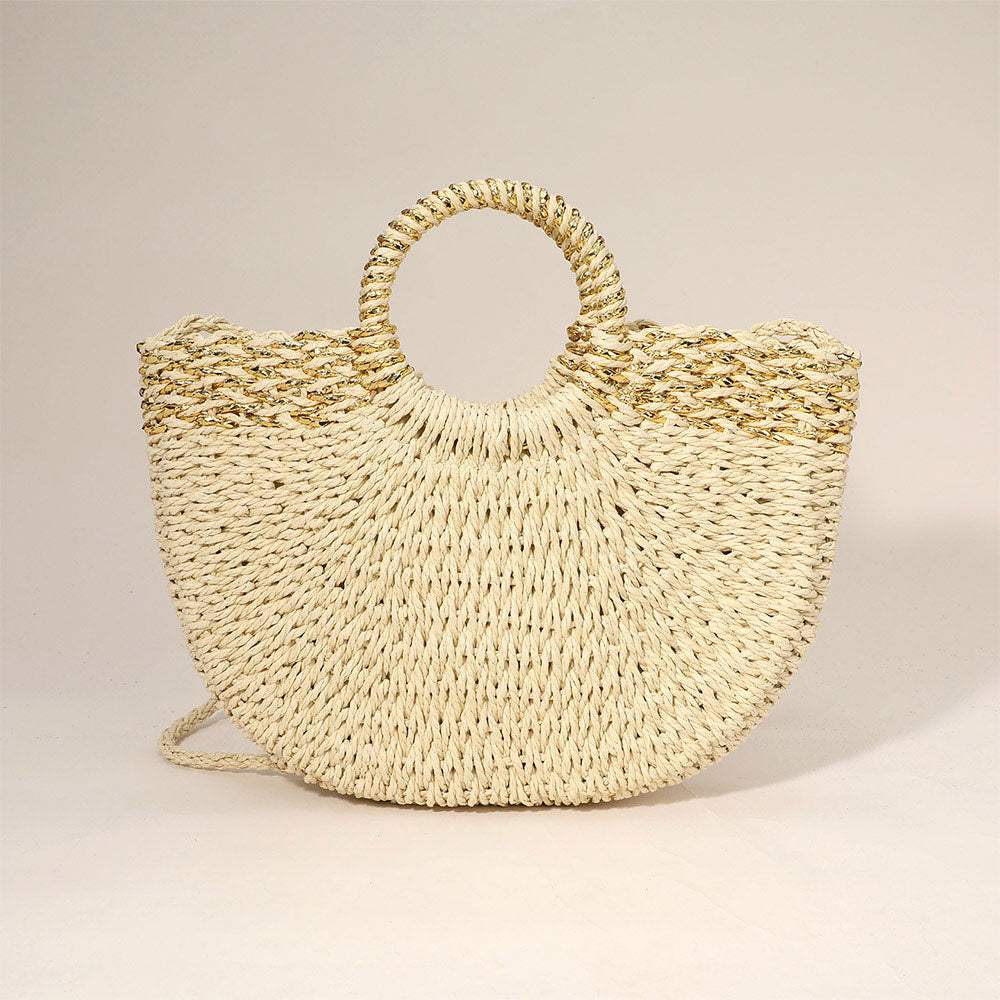 Weave Round Handle Straw Handbag / Crossbody Bag - Madeline Love - Flyclothing LLC