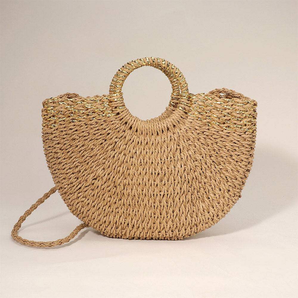 Weave Round Handle Straw Handbag / Crossbody Bag - Madeline Love - Flyclothing LLC