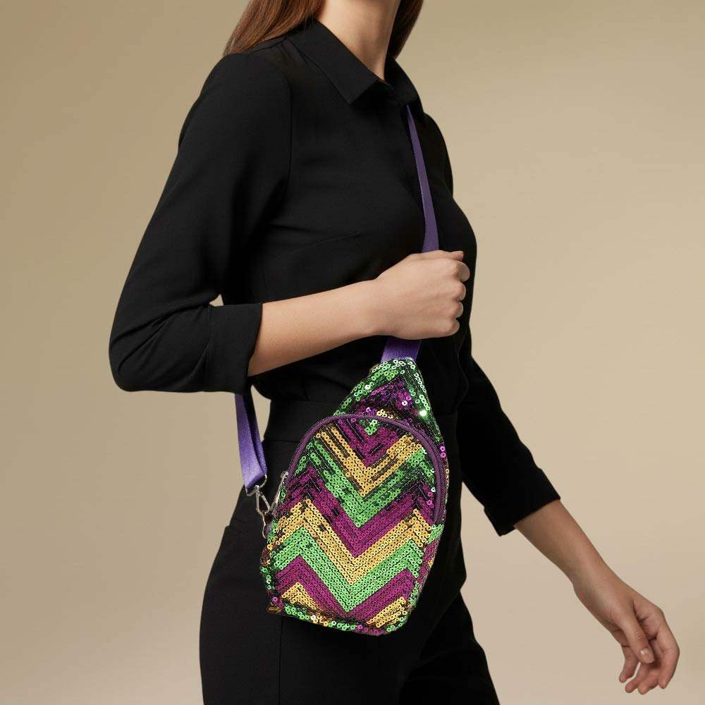 Mardi Gras Sequin Chevron Sling Bag - Madeline Love - Flyclothing LLC