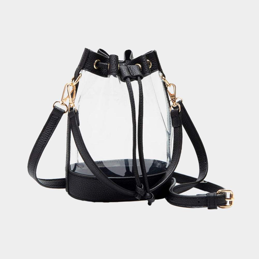 Solid Faux Leather Transparent Bucket Bag - Madeline Love - Flyclothing LLC