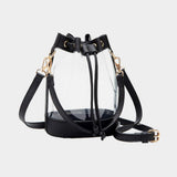 Solid Faux Leather Transparent Bucket Bag - Madeline Love - Flyclothing LLC