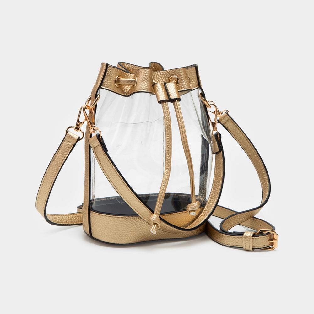 Solid Faux Leather Transparent Bucket Bag - Madeline Love - Flyclothing LLC