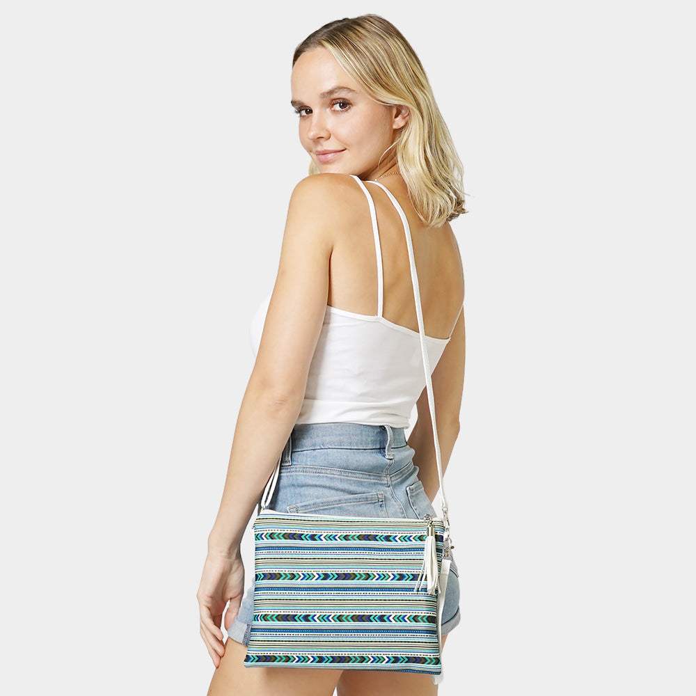 Aztec Patterned Wristlet Clutch Crossbody Bag - Madeline Love - Flyclothing LLC