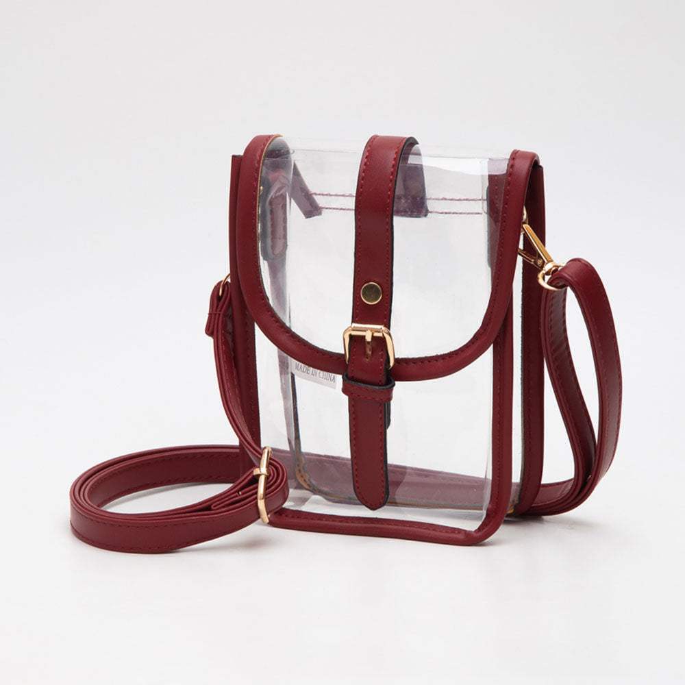Faux Leather Belt Buckle Pointed Transparent Crossbody Bag - Madeline Love - Flyclothing LLC