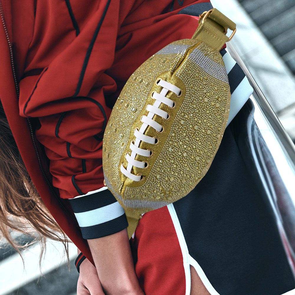 Bling Studded Game Day Football Shape Fanny Pack Sling Bag - Madeline Love - Flyclothing LLC