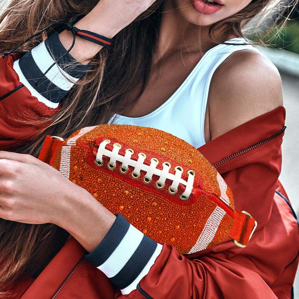 Bling Studded Game Day Football Shape Fanny Pack Sling Bag - Madeline Love - Flyclothing LLC