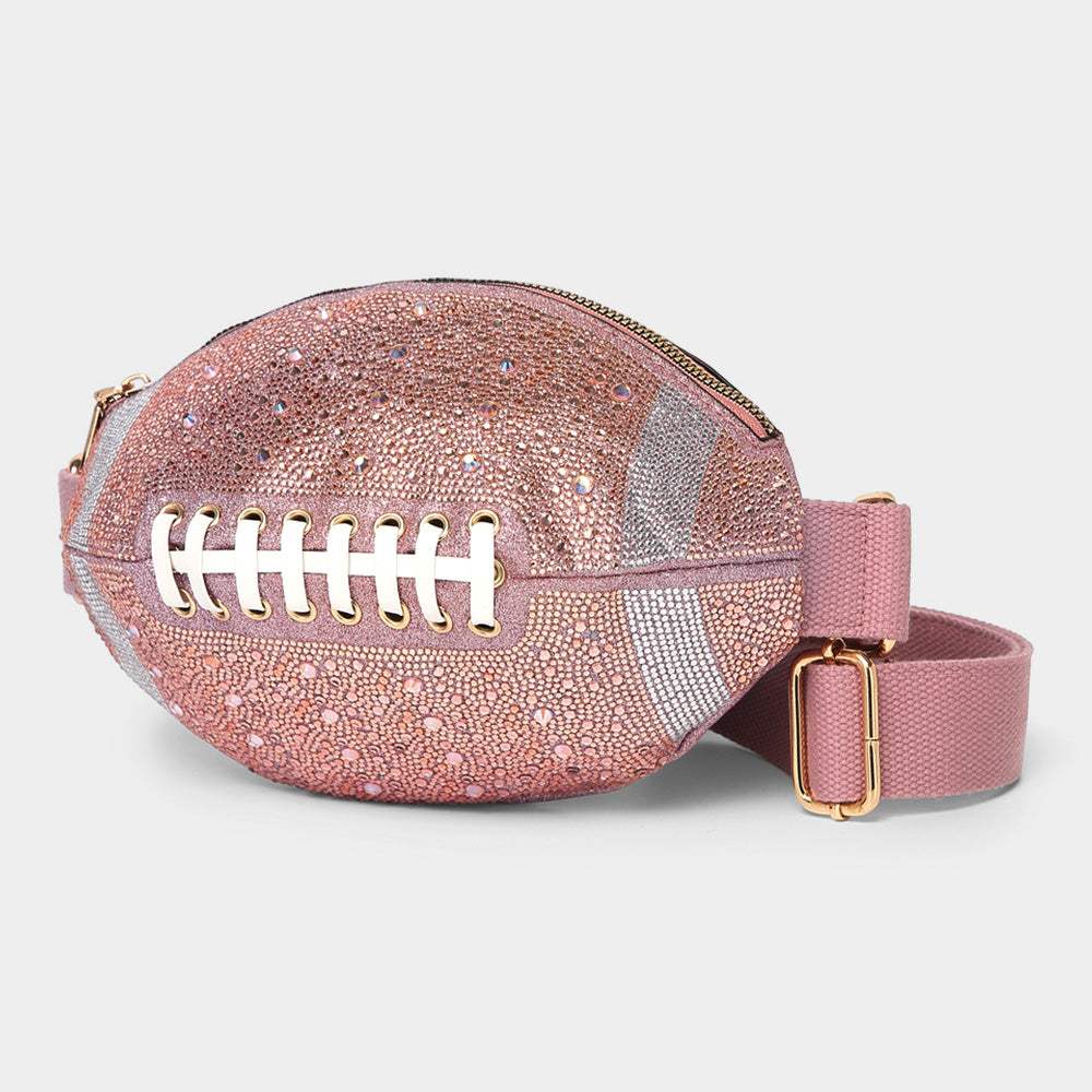 Bling Studded Game Day Football Shape Fanny Pack Sling Bag - Madeline Love - Flyclothing LLC