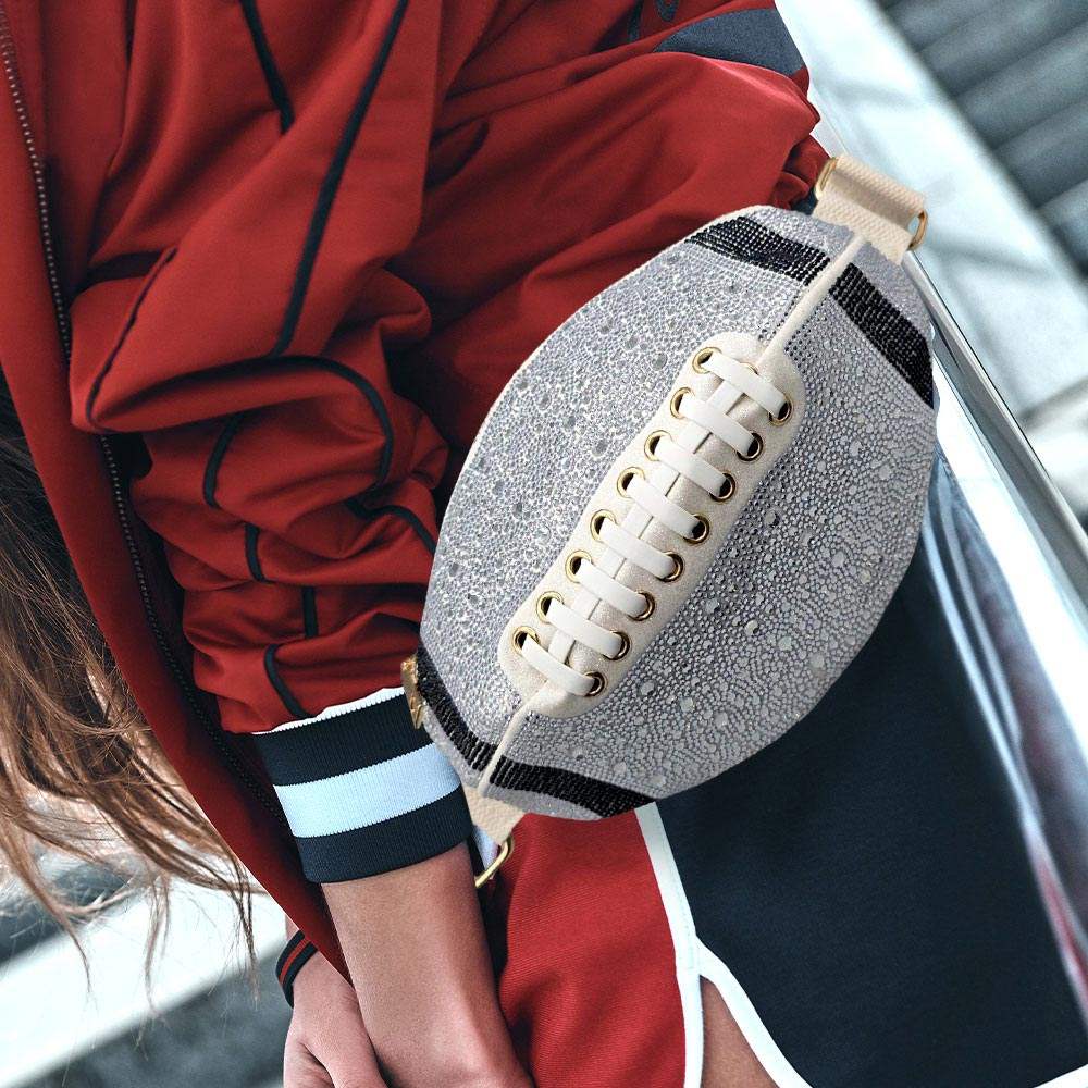 Bling Studded Game Day Football Shape Fanny Pack Sling Bag - Madeline Love - Flyclothing LLC