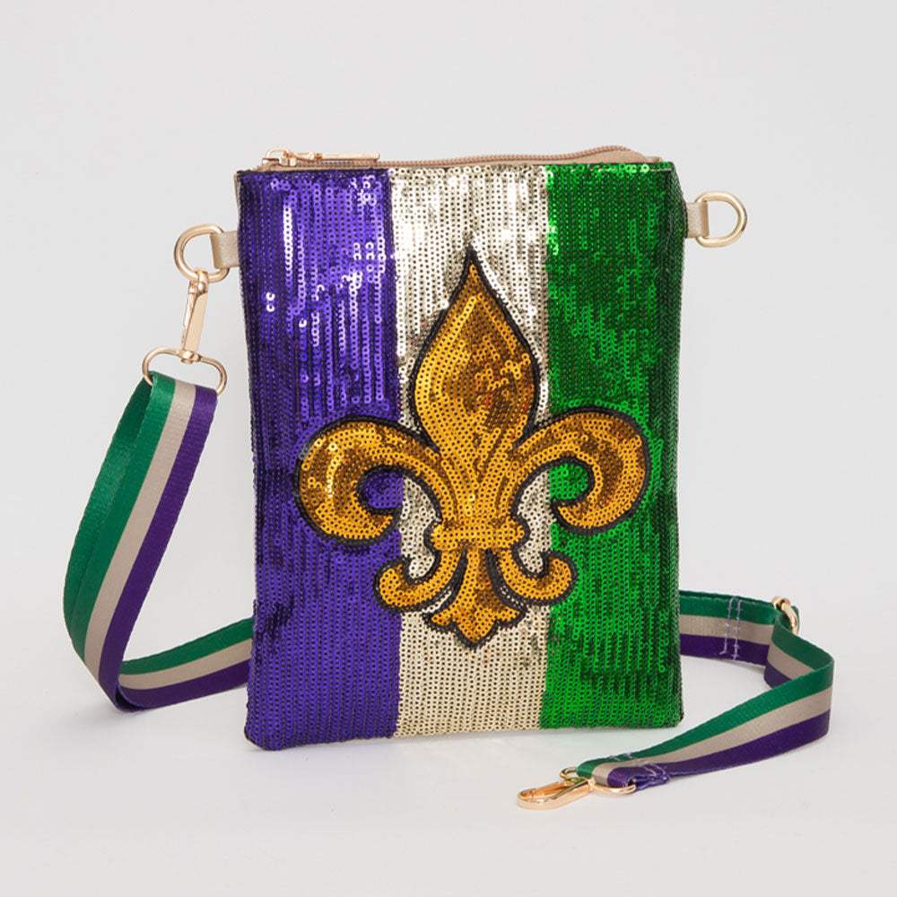 Fleur de Lis Mardi Gras Sequin Crossbody Bag - Madeline Love - Flyclothing LLC