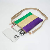 Glittered Vertical Strip Mardi Gras Flat Mini Crossbody Bag - Madeline Love - Flyclothing LLC
