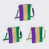 Glittered Vertical Strip Mardi Gras Flat Mini Crossbody Bag - Madeline Love - Flyclothing LLC