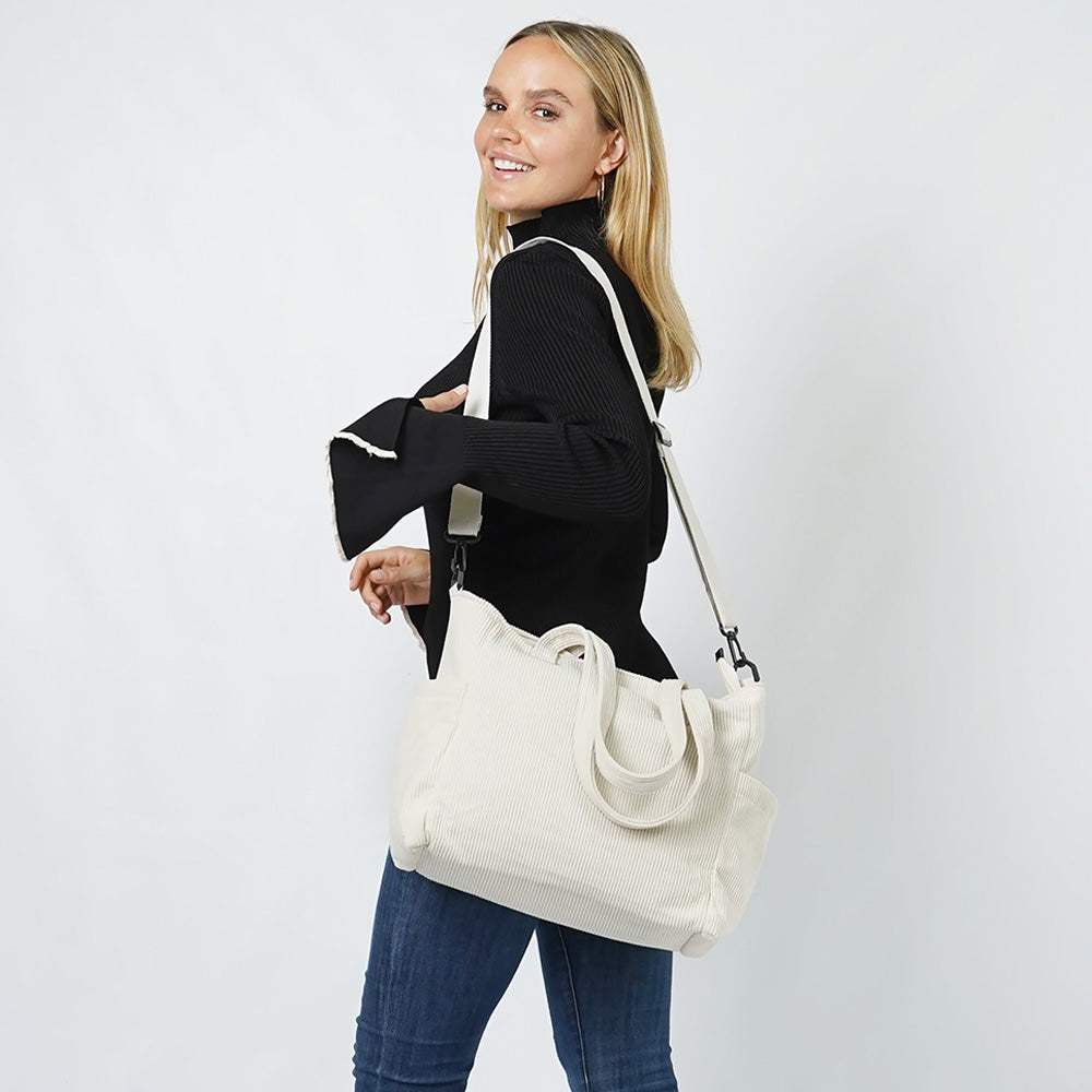 Multi Pocket Corduroy Tote Bag - Madeline Love - Flyclothing LLC