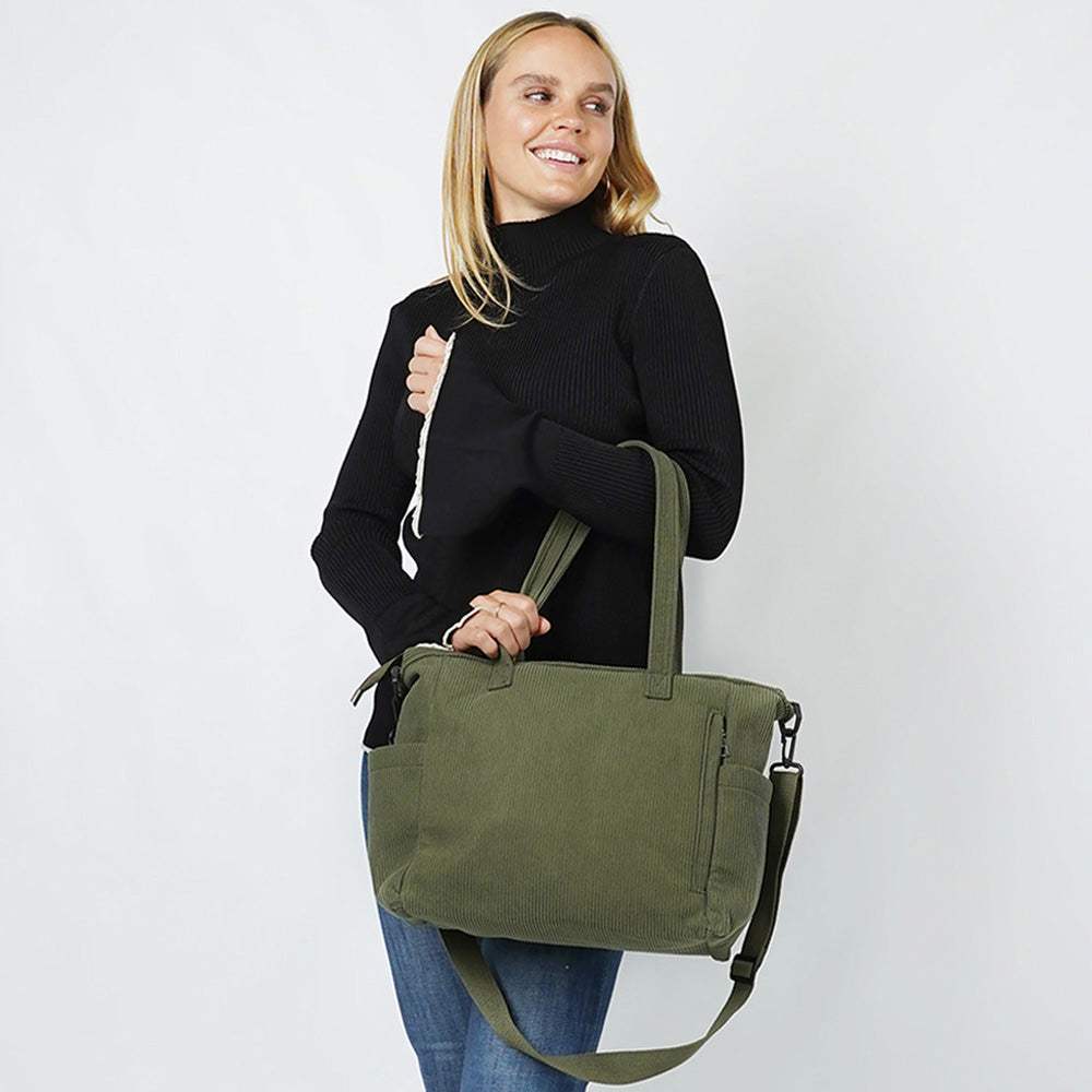 Multi Pocket Corduroy Tote Bag - Madeline Love - Flyclothing LLC