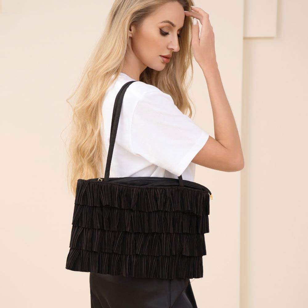 Layered Ruffle Front Fabric Shoulder Tote Bag - Madeline Love - Flyclothing LLC
