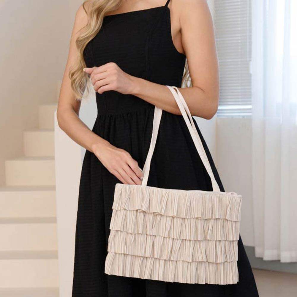 Layered Ruffle Front Fabric Shoulder Tote Bag - Madeline Love - Flyclothing LLC