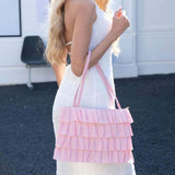Layered Ruffle Front Fabric Shoulder Tote Bag - Madeline Love - Flyclothing LLC