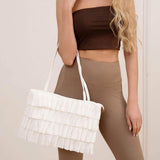 Layered Ruffle Front Fabric Shoulder Tote Bag - Madeline Love - Flyclothing LLC