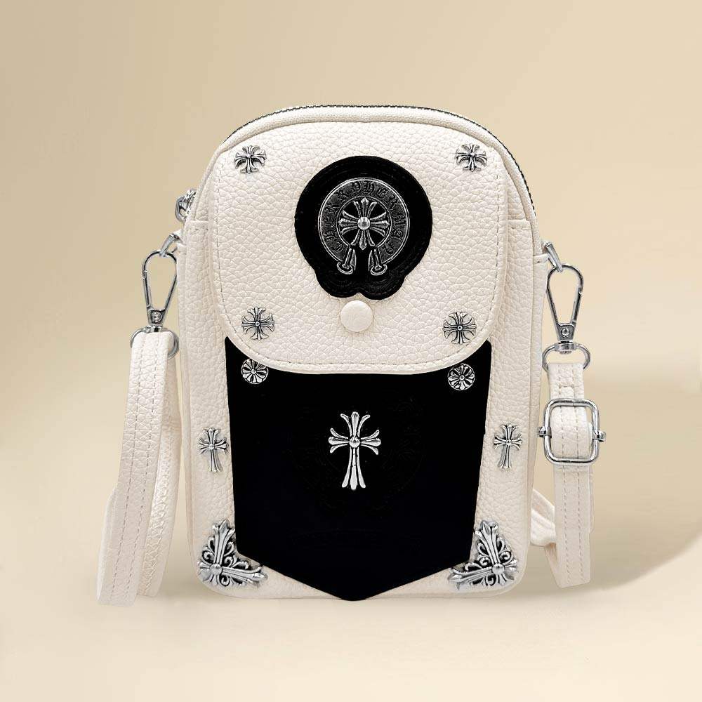 Studded Cross Accent Faux Leather Mini Crossbody Bag - Madeline Love - Flyclothing LLC