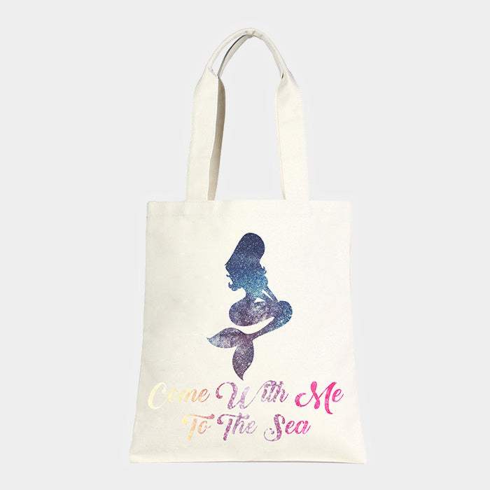 Mermaid _ Cotton canvas eco shopper bag - Madeline Love - Flyclothing LLC
