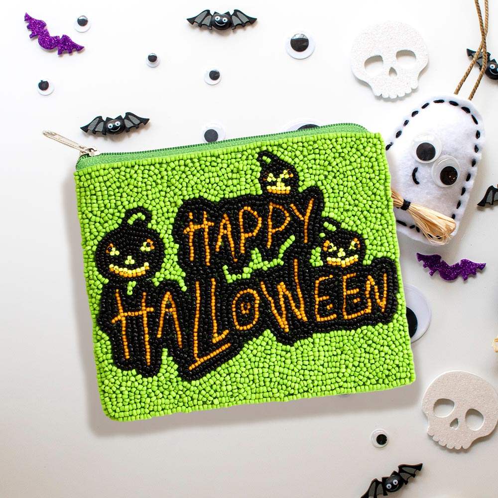 Happy Halloween Message Seed Beaded Halloween Mini Pouch Bag - Madeline Love - Flyclothing LLC