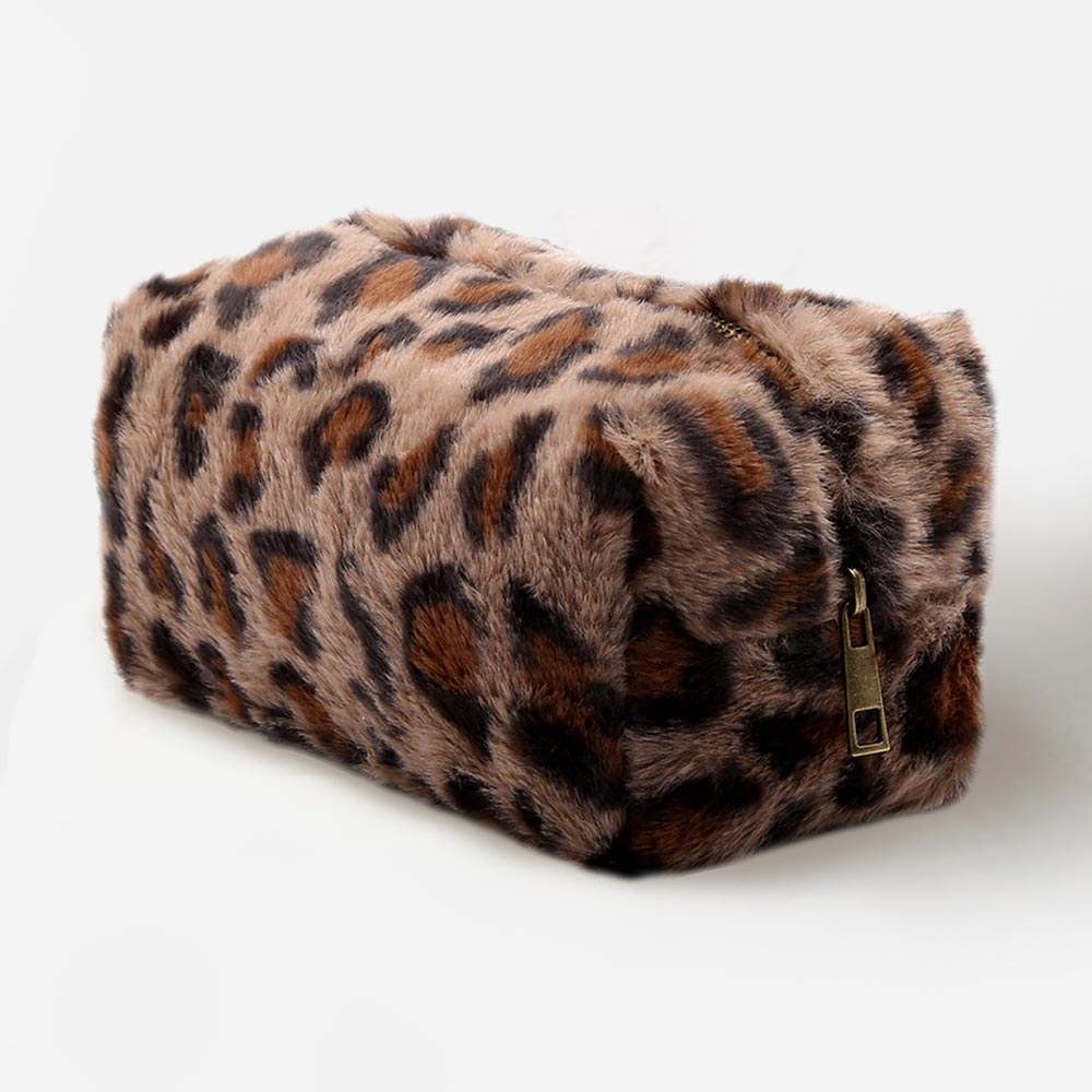 Leopard Pattern Faux Fur Pouch Bag - Madeline Love - Flyclothing LLC