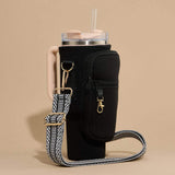 Solid Tumbler Carrier Holder Chevron Pattern Strap Crossbody Bag - Madeline Love - Flyclothing LLC