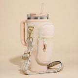 Solid Tumbler Carrier Holder Chevron Pattern Strap Crossbody Bag - Madeline Love - Flyclothing LLC