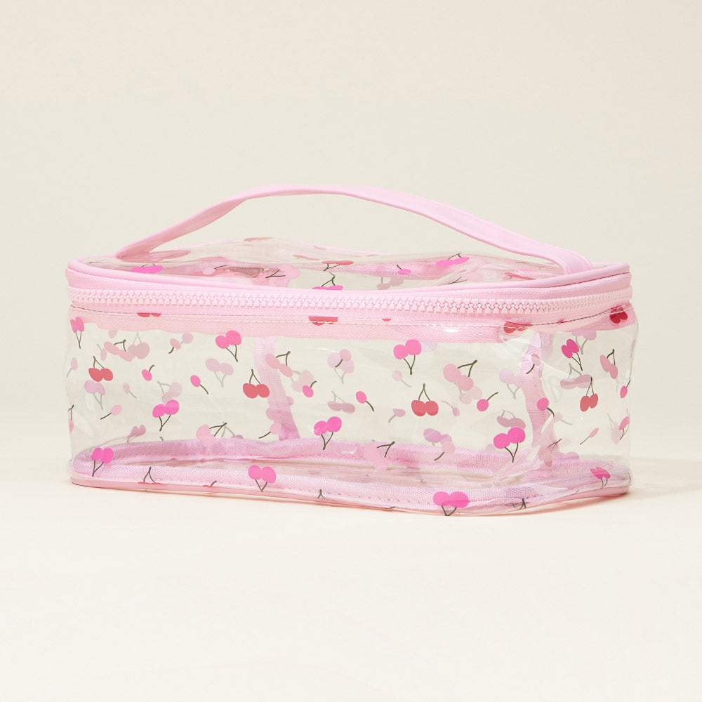 Top Handle Cherry Pattern Transparent Cosmetic Pouch Bag - Madeline Love - Flyclothing LLC