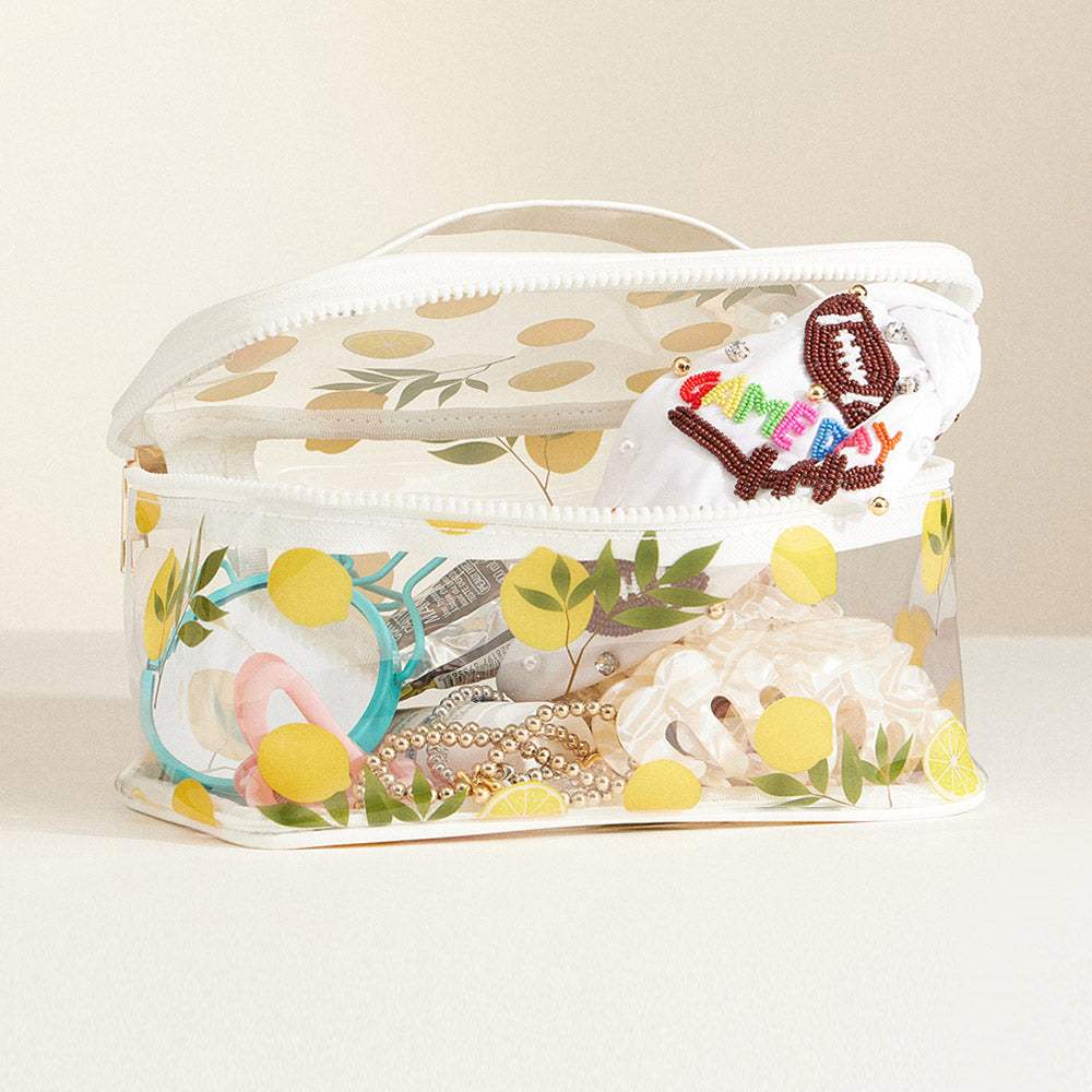 Top Handle Lemon Pattern Transparent Cosmetic Pouch Bag - Madeline Love - Flyclothing LLC
