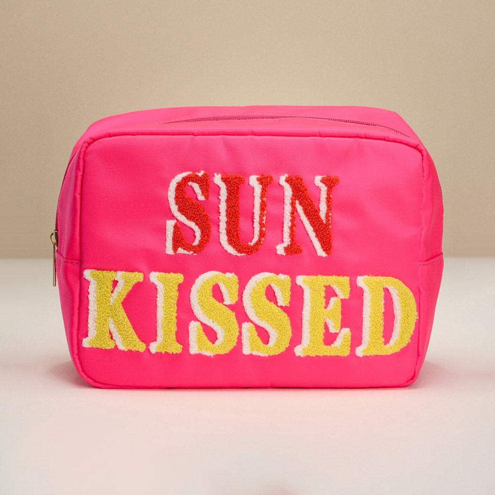 SUN KISSED Message Patch Embroidered Pouch Bag / Organizer - Madeline Love - Flyclothing LLC