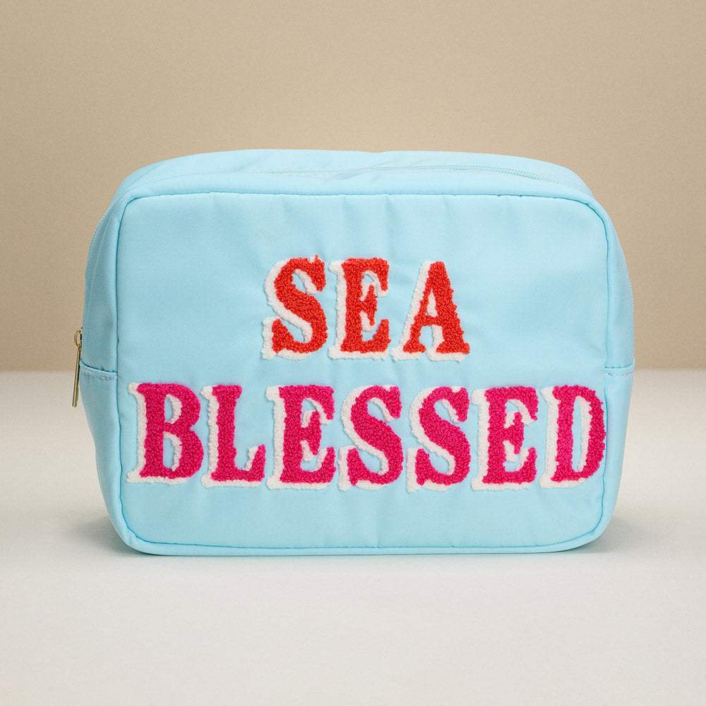 SEA BLESSED Message Patch Embroidered Pouch Bag / Organizer - Madeline Love - Flyclothing LLC