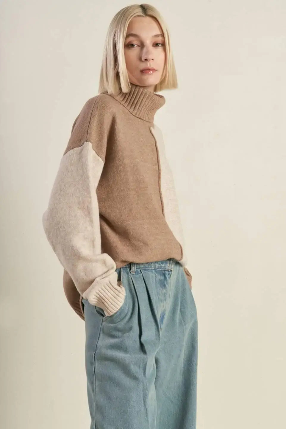 MIXED EMOTIONS COLORBLOCKED SWEATER TOP - Flying Tomato - Flyclothing LLC