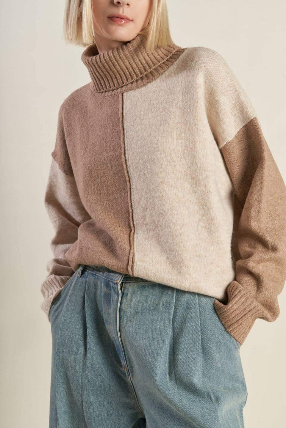MIXED EMOTIONS COLORBLOCKED SWEATER TOP - Flying Tomato - Flyclothing LLC