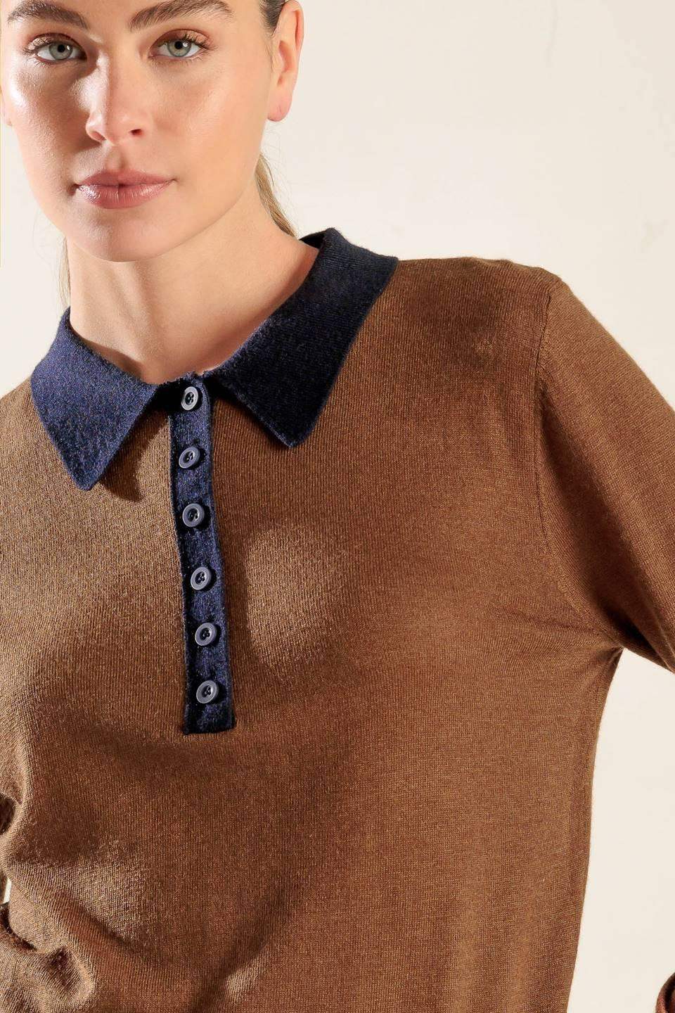HIDDEN REFLECTIONS SWEATER POLO TOP - Flying Tomato - Flyclothing LLC