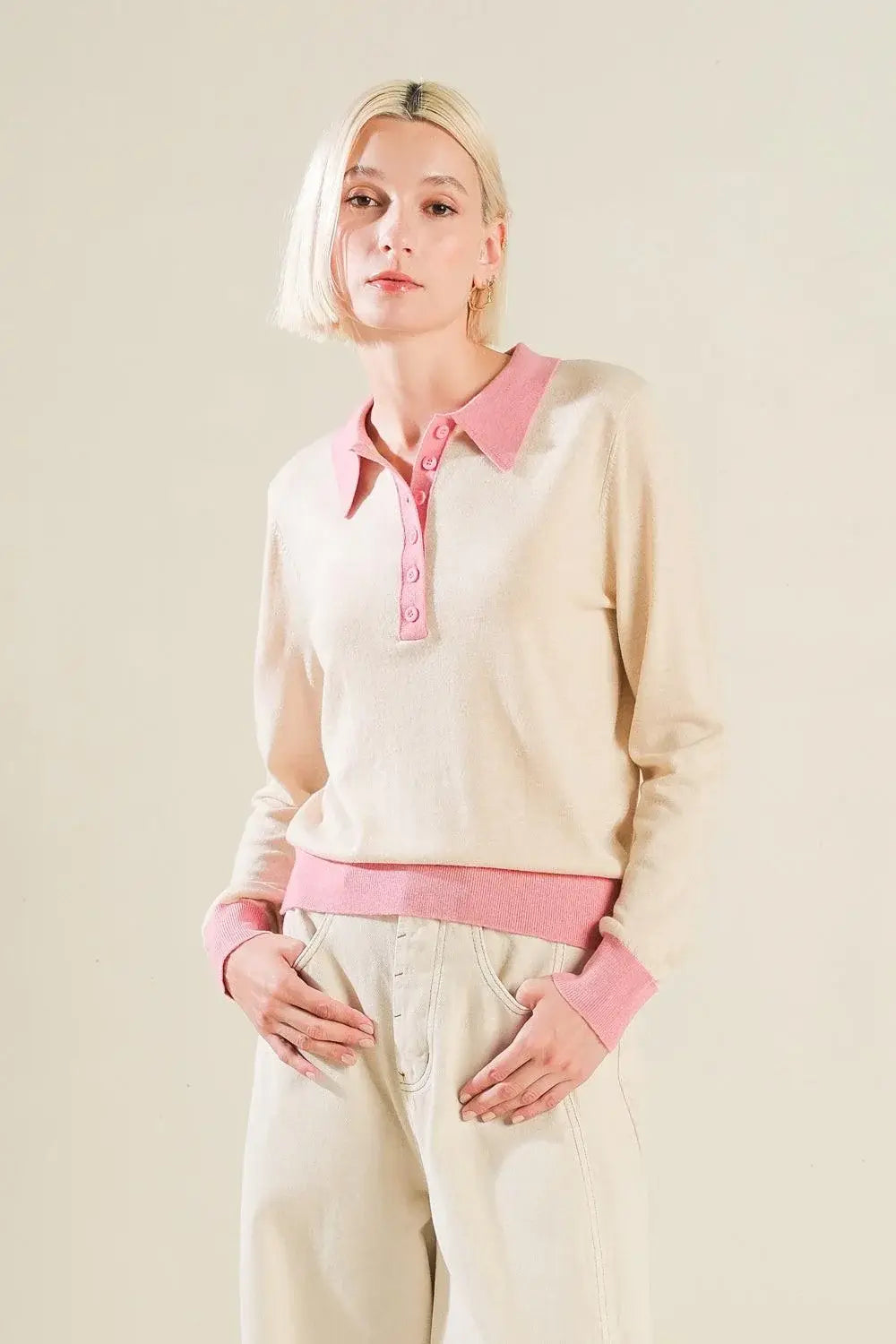 HIDDEN REFLECTIONS SWEATER POLO TOP - Flying Tomato - Flyclothing LLC