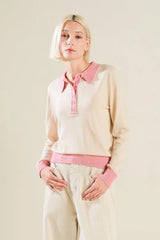 HIDDEN REFLECTIONS SWEATER POLO TOP - Flying Tomato - Flyclothing LLC