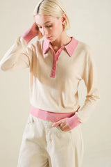 HIDDEN REFLECTIONS SWEATER POLO TOP - Flying Tomato - Flyclothing LLC