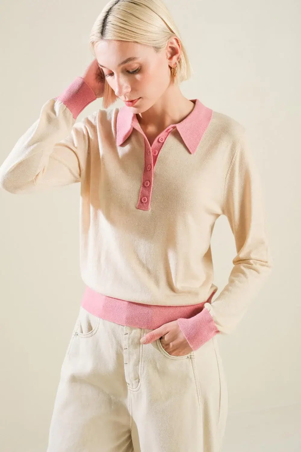 HIDDEN REFLECTIONS SWEATER POLO TOP - Flying Tomato - Flyclothing LLC