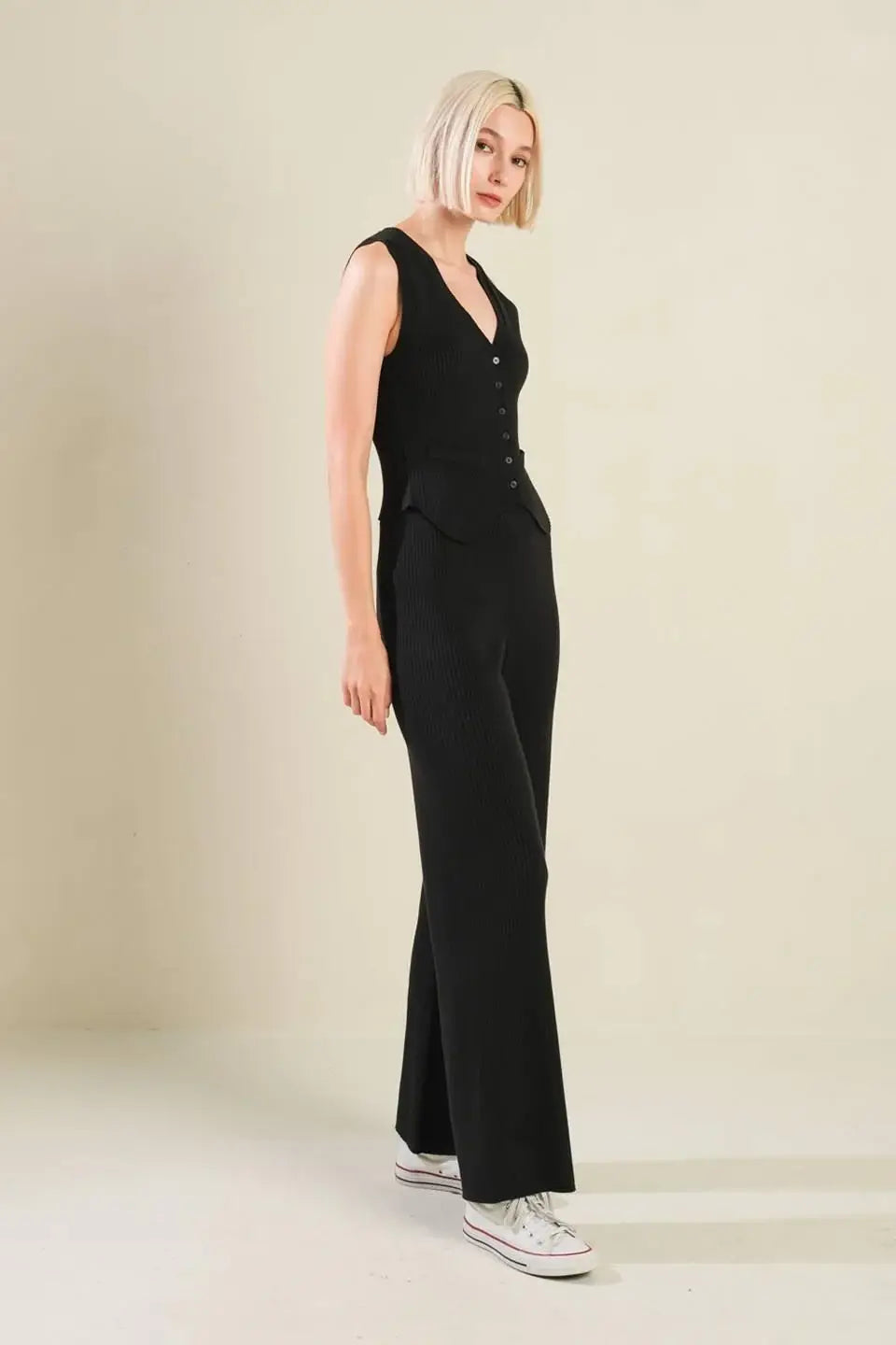 REGAL RISE BLACK KNIT PANTS - Flying Tomato - Flyclothing LLC