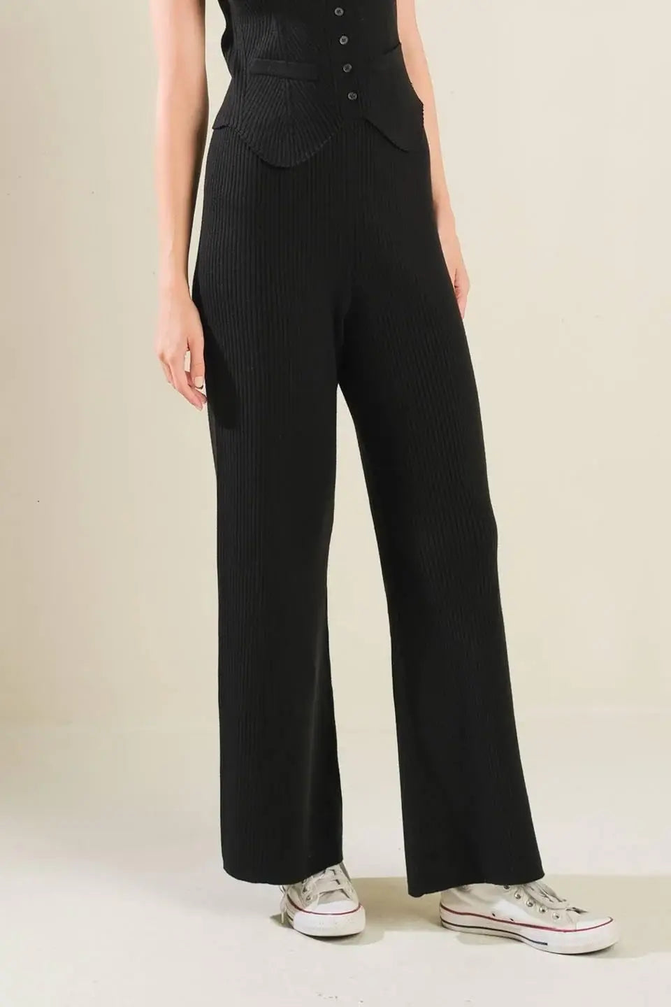 REGAL RISE BLACK KNIT PANTS - Flying Tomato - Flyclothing LLC