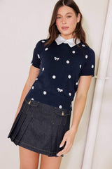 SIDEWALK CAFÉ NAVY SWEATER KNIT TOP - Flying Tomato - Flyclothing LLC