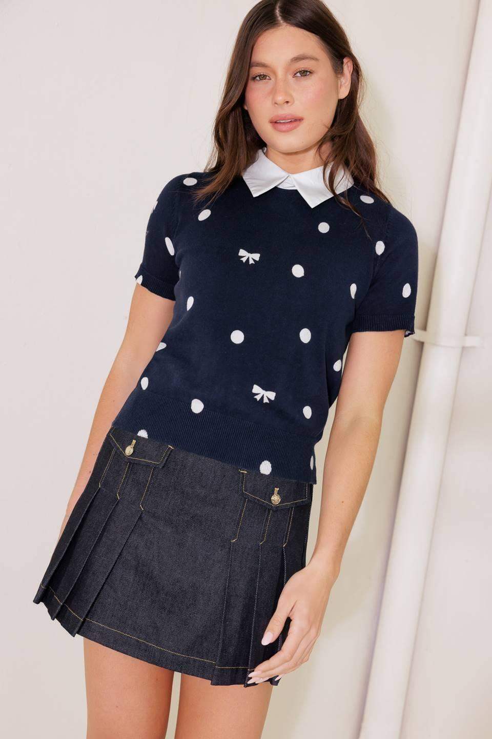 SIDEWALK CAFÉ NAVY SWEATER KNIT TOP - Flying Tomato - Flyclothing LLC